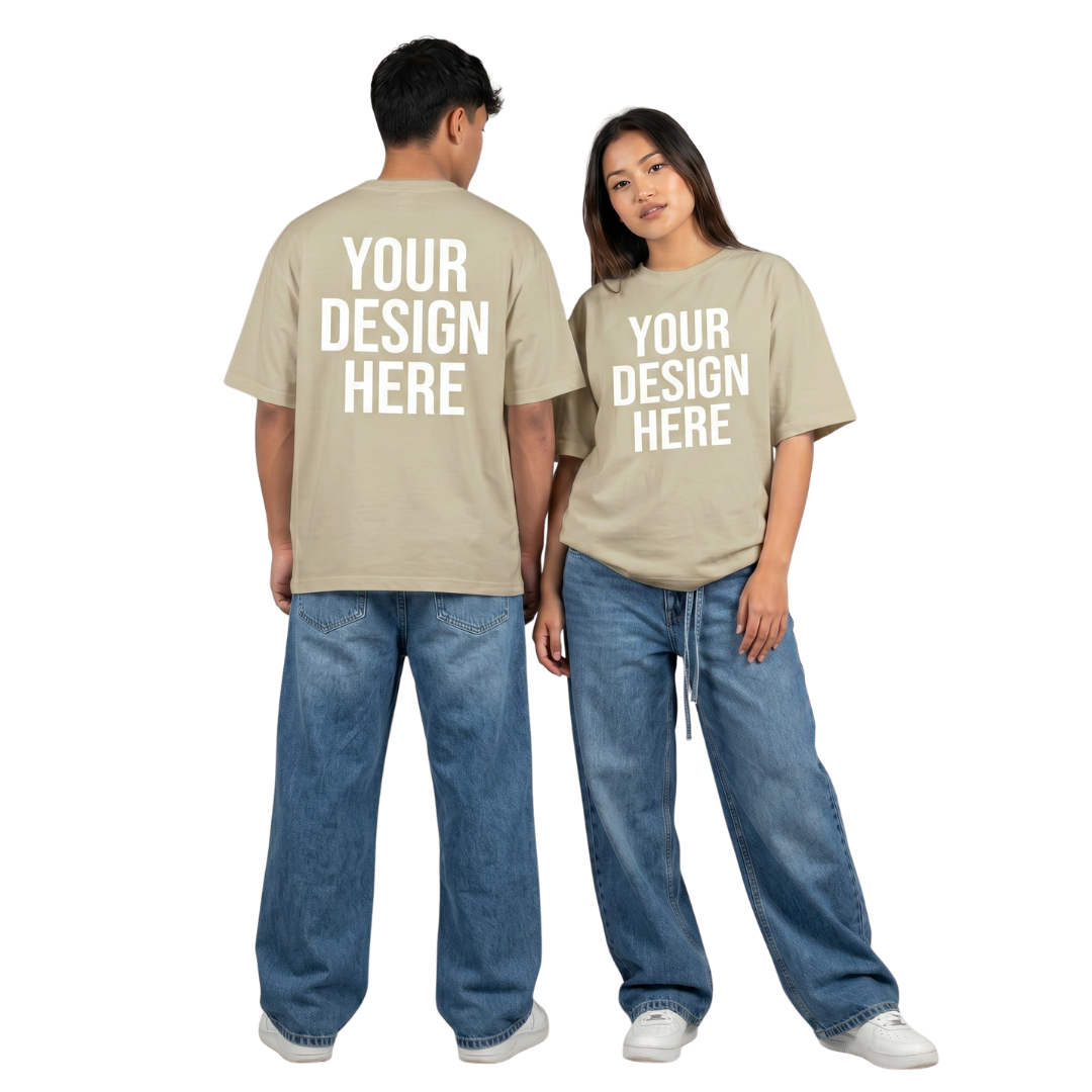 Two models wearing a custom Loo t-shirt